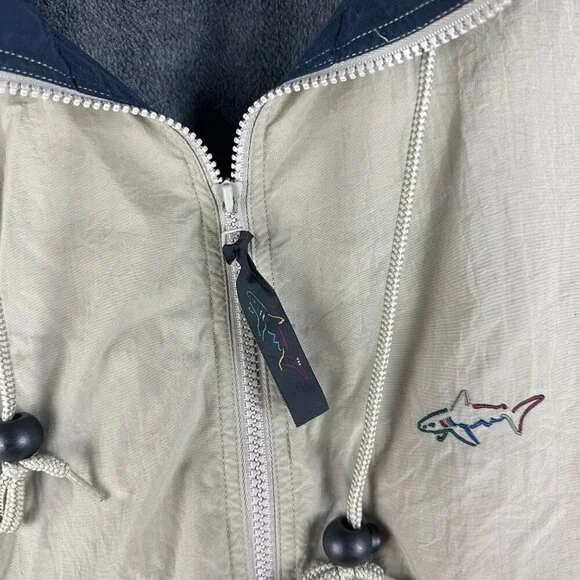 Greg Norman Jacket Mens Large Tan Nylon Fleece Lined Full Zip Hidden Hood - Picture 4 of 8